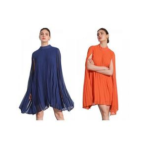 2 упаковки платьев шифон для женщин с расклешенными рукавами-накидкой и плиссировкой Allegra K, Orange Dark Blue