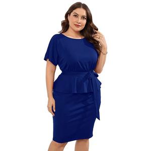 Женское платье-футляр миди с баской для офиса и вечеринок plus size Clearflower, Royal Blue