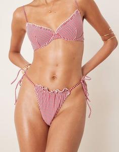 Плавки-бикини Anna из сирсакера с завязками по бокам в бордовую полоску Asos Design