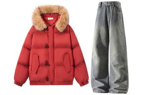 Толстовка Casual Sportswear утепленная с капюшоном унисекс X1617, maroon puffer jacket+желтый mud pants