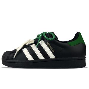Adidas Originals Superstar J устойчивые к истиранию нескользящие низкие детские скейтбординг кроссовки black green для подростков