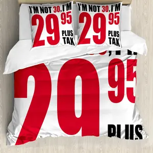 Пододеяльник ABAKUHAUS к 30-летию, слоган Вечно молодой, защита от клещей, подходит для аллергиков, с наволочками, 155 см x 220 см - 80 x 80 см, красный, черный и белый Abakuhaus
