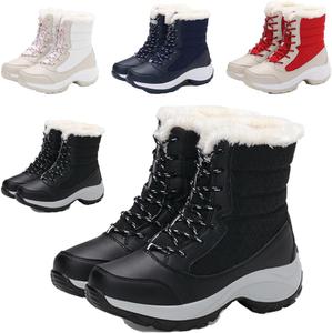 Женские зимние сапоги до середины икры, легкие, удобные, теплые, уличные, на шнуровке, с нескользящей подошвой, водонепроницаемые, с поддержкой щиколотки, короткие ботильоны Generic, Black