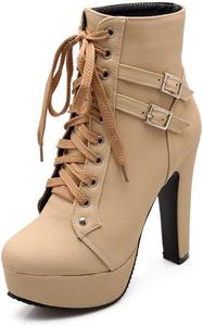 Женские модные массивные ботильоны на высоком каблуке MRKEWUNEY, 18 Beige