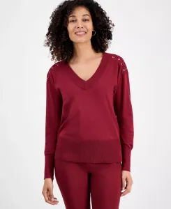 Миниатюрный свитер со шнуровкой на плечах и V-образным вырезом JM Collection, красный