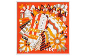 Шёлковый платок женский оранжевый/коричневый/хаки HERMES