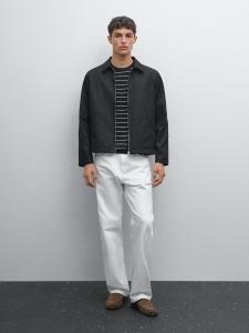 Короткая водоотталкивающая куртка из 100% хлопка Massimo Dutti, темно-синий