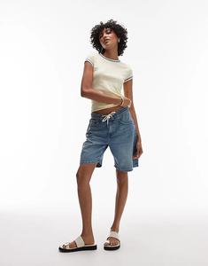 Легкие джинсовые шорты Topshop в стиле «тренажер» средне-синего цвета