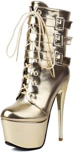 Женские ботильоны Aflngle на платформе с высокими каблуками-стилетто, шнуровкой, округлым носком, боковой молнией и пряжкой, для вечеринок и выпускных, Gold