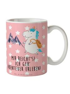 Кофейная кружка Единорог-горец с надписью в пастельно-красном цвете Mr. & Mrs. Panda