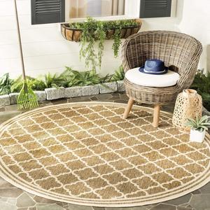 Ковер SAFAVIEH, 122 x 122 см, Beach House Collection Beige/Cream BHS121D Moroccan Trellis Geometric для помещений и улицы, без ворса, для патио, заднего двора, веранды, террасы, прихожей