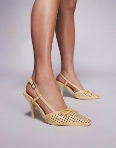 Туфли Public Desire Alchemy с лазерной застежкой на каблуке и бантом желтого цвета