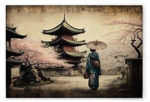 Картина на холсте A.S. Création Pagoda Vintage цвет beigeblauschwarzrosa