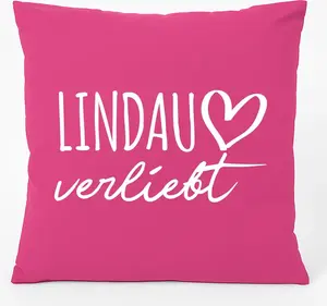 Подушка Huuraa Couch Lindau Lake Constance Love Gift 40x40 см с хлопковым наполнителем цвета фуксии, сувенир Lindau Lake Constance Hellweg Druckerei