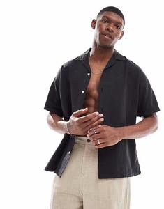 Рубашка из льняной смеси с воротником Revere, черная Jack & Jones