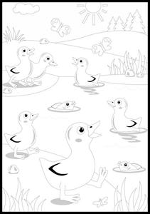 Раскраска, постер, картина, графика с изображением утки у пруда, формат 50х70 см. Inna marka