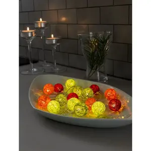 Светодиодная гирлянда Рождественский декор 16 лампочек, светодиодные декоративные огни, разноцветные хлопковые шарики, маленькие, 16 теплых белых диодов Konstsmide, Bunt