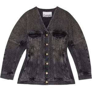 GANNI Куртка джинсовая с контрастной строчкой, Black