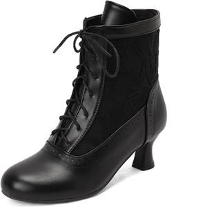 Женские кожаные ботильоны в викторианском стиле с кружевной шнуровкой, каблук kitten, удобные с круглым носком, вышивкой, дышащие, противоскользящие, винтажные для вечеринок, выпускного, вечера, ведьмины ботинки NEJKG, Black