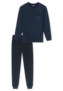 SCHIESSER Пижама длинная 'Comfort Essentials' в цвете Blue, Dark Blue