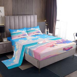 Erosebridal Комплект постельного белья Hawaiian Beach Ocean с принтом краба и морским пейзажем, Pink Blue