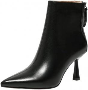 Женские кожаные ботильоны на каблуке с зауженным носком, теплые зимние туфли для свадебного платья Generic, Black