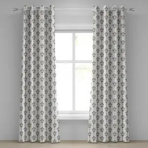 Шторы на люверсах ABAKUHAUS в этническом стиле, с геометрическими мотивами, символами культуры коренных американцев, ацтеков и майя, декоративные двухпанельные шторы, 280 см x 260 см, янтарно-черно-белые Abakuhaus