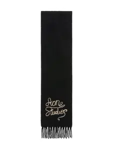 Шарф с бахромой и логотипом Acne Studios, черный