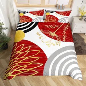 Erosebridal Современный комплект постельного белья в красно-белой гамме с абстрактным ботаническим принтом в стиле бохо и модерн, Red