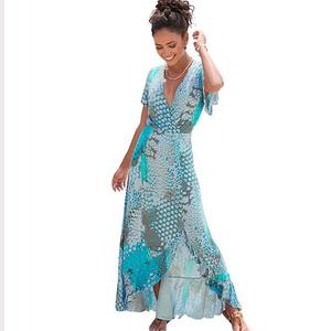 Женское платье макси с разрезом и принтом Lascana, Blue Multicolor