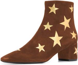 Женские ботильоны FSJ с квадратным носком в западном стиле, нарядные, на блок-каблуке с золотой звездой, из искусственной замши с молнией, размер 4-15 US