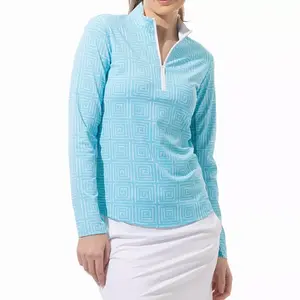 Женский пуловер SanSoleil SolStyle с принтом на молнии 1/4 и длинными рукавами для гольфа, цвет Caribbean