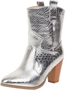 Женские ковбойские ботильоны Alsoloveu с заостренным носком, массивным каблуком и западным стилем, Silver
