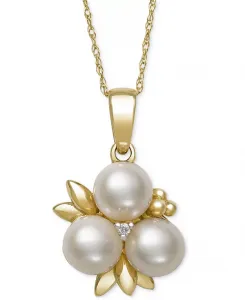 Ожерелье с подвеской в виде цветка из культивированного пресноводного жемчуга (6-7 мм) и бриллиантов, 18 дюймов, из 14-каратного золота Belle De Mer, gold