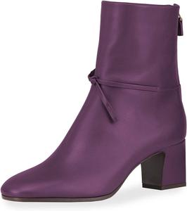 Женские ботильоны XYD, квадратный носок, ретро-матовая кожа, на низком толстом каблуке, средняя голень, молния сзади, с бантом и ремешком, вечерние туфли