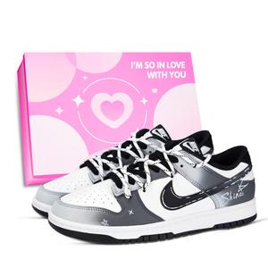 Nike Кроссовки для скейтбординга Dunk Black White, Graffiti Stars, устойчивые к истиранию и скольжению, низкие, унисекс, серые