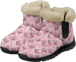 Женские зимние сапоги Jeiento Cartoon Pig с теплой внутренней отделкой, уютные обувь для женщин, Cute Pig -Pink