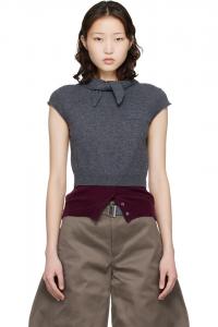 Meryll Rogge Свитер-Бандана серо-бордового цвета с круглым вырезом и короткими рукавами