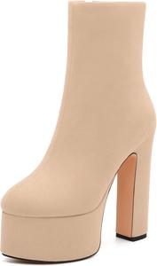 Ботильоны на платформе WAYDERNS для женщин с массивным каблуком, закрытым носком, боковой молнией, короткие ботинки высотой 15 см, модная обувь для свиданий, вечеринок и осени, Nude