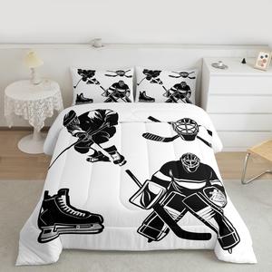 Erosebridal Комплект постельного белья Ice Hockey с черно-белым принтом для детей и подростков, Multi 623