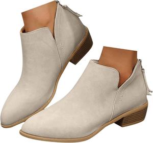 Женские ботильоны V Cut с вырезом на щиколотке, массивным каблуком, ковбойским стилем, модным заостренным носком, на низком каблуке, короткие вестерн-ботинки LJCFSDL, Beige