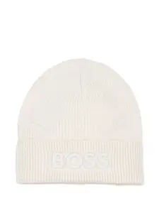 Шапка бини в рубчик с логотипом BOSS Kidswear, белый