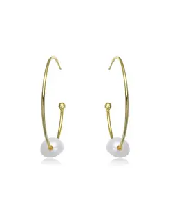 Стильные круглые серьги-кольца из стерлингового серебра с покрытием из 14-каратного золота и настоящим пресноводным жемчугом Genevive, gold