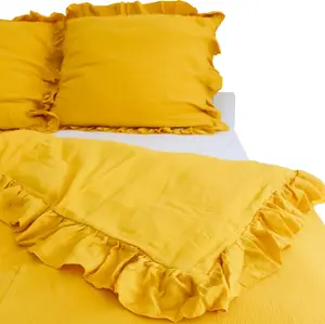 Комплект постельного белья из муслина с оборками: пододеяльник 140x200 см + наволочка 70x80 см, горчично-желтый EDANTI