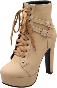Высокие ботильоны DINTAHA на массивной платформе с шнуровкой, готические ботинки на платформе, ботинки на каблуке, Beige