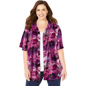 Блузка с коротким рукавом для женщин plus size petite timeless Catherines, Berry Pink Palm Leaves