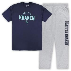 Мужской комплект для отдыха с футболкой и брюками Seattle Kraken Navy/Heather Grey Big & Tall