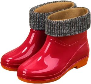 Женские модные ботинки на низком каблуке, водонепроницаемые, противоскользящие, теплые, с низкой шовной отделкой, с округлым носком, на каждый день на улице Generic, Red Warm Cotton