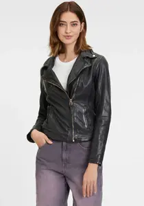 Куртка кожаная цыганская "GW Caira", на асимметричной молнии, декоративные швы Gipsy, черный