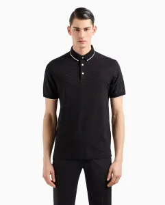 Мужская хлопковая рубашка-поло с короткими рукавами и рисунком в виде нескольких орлов Emporio Armani, черный